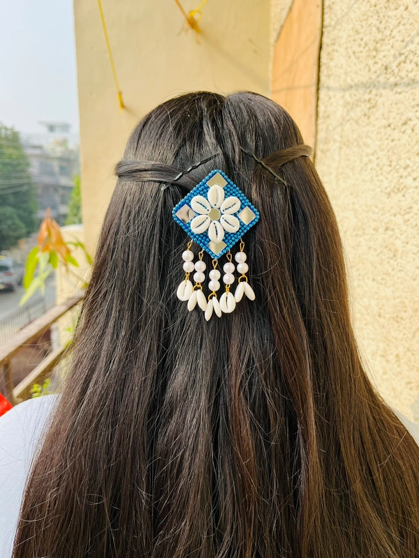 Flower Shell Hair Pin - Blue