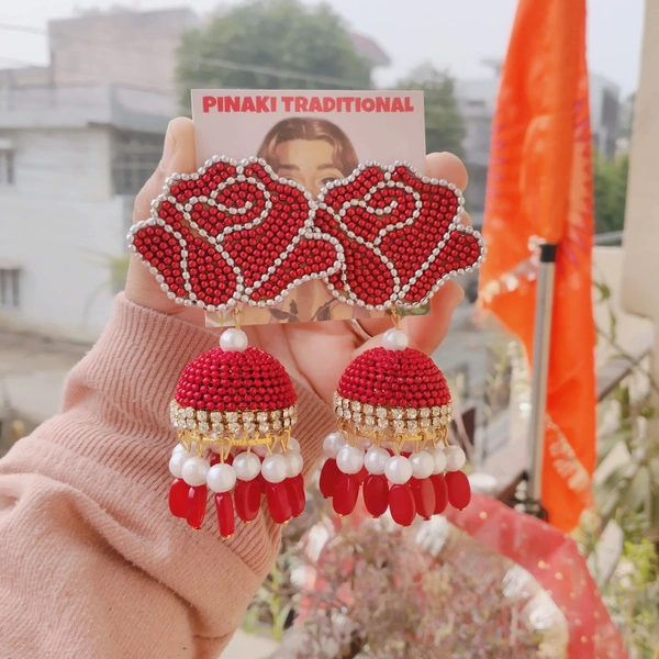 Rose Jhumka  - Red