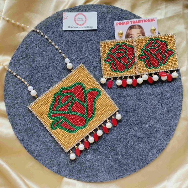 Rose Block Pendant Set - Red