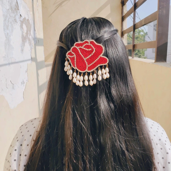 Rose Hair Pin - Red