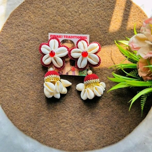 Cowrie Jhumka - Red