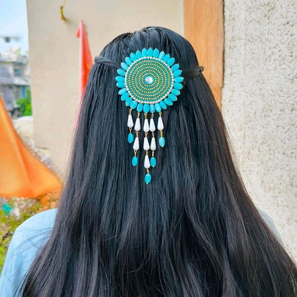 Mandala Hair Pin - Light blue, Large