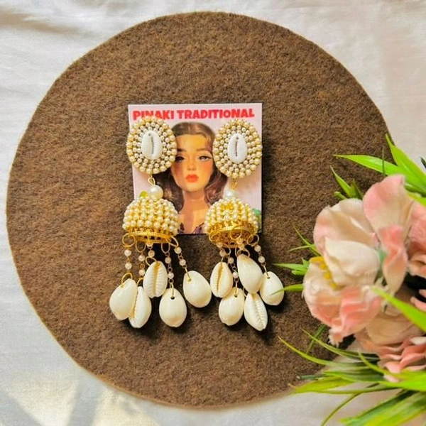 White Shell Jhumka  - White