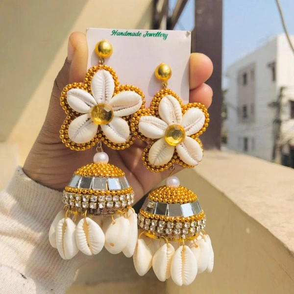 Shell Flower Jhumka  - Gold