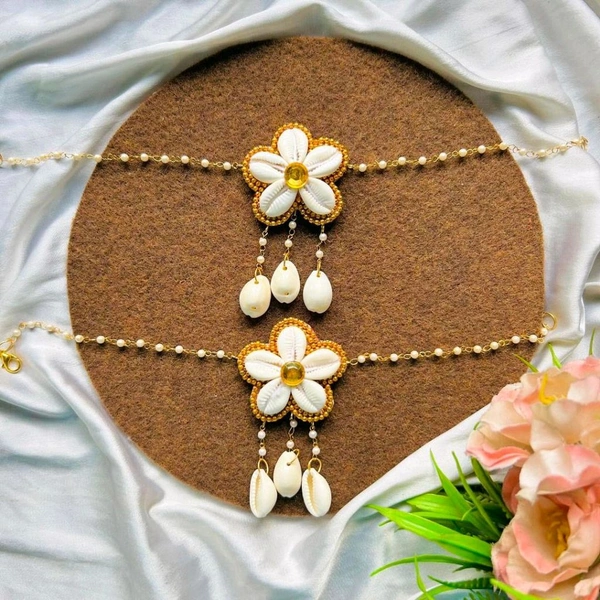 Shell Flower Anklet  - Gold, Pair