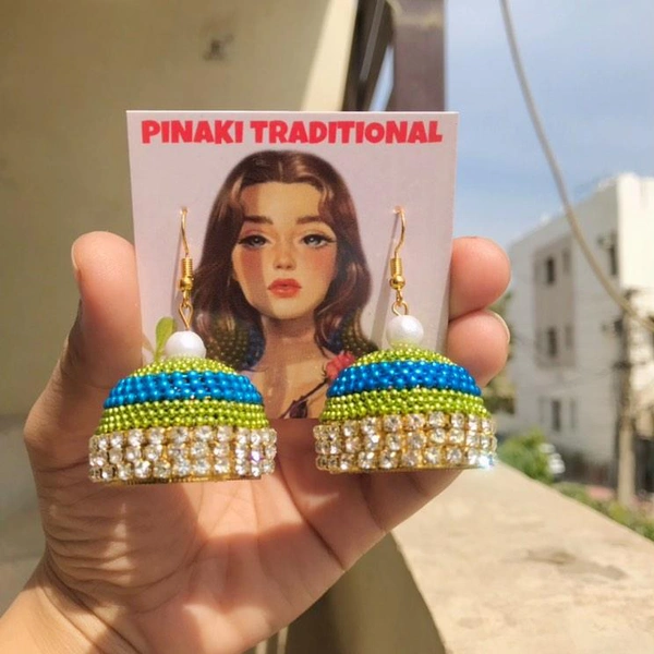 Two Colour Jhumka  - Green