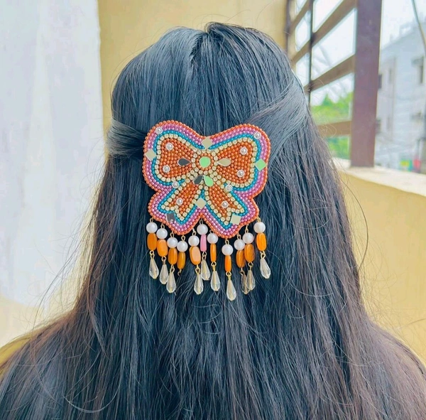 Big Bow Hair Pin - Web Orange