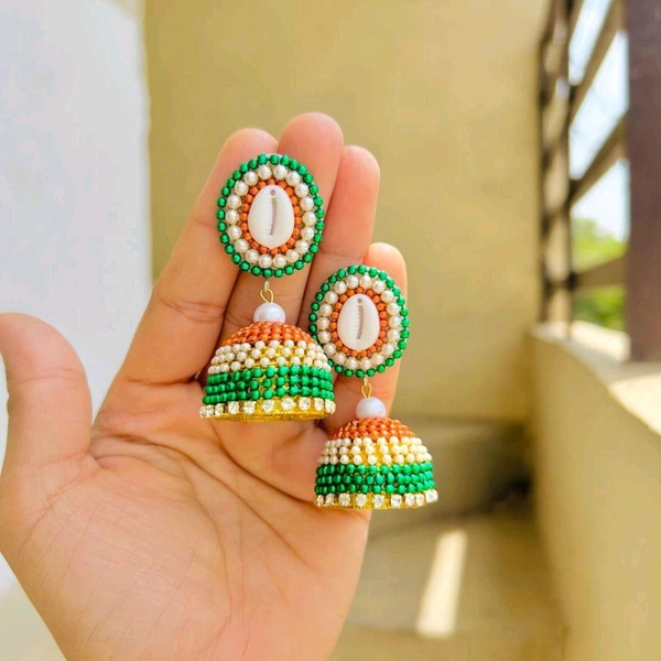 Tricolour Shell Jhumka - Web Orange