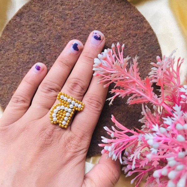 Hindi Letter Ring  - Gold, त