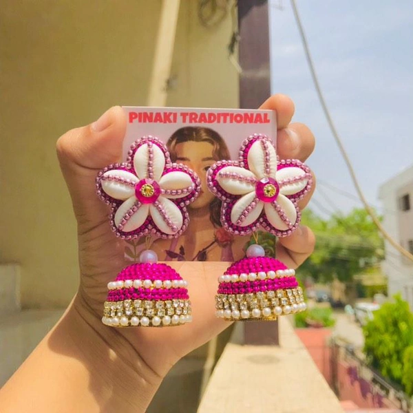 Flower Jhumka  - pink