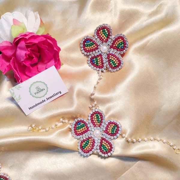 Double Floral Hathphool  - Red, Pair