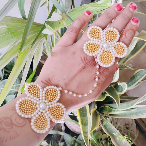 Double Floral Hathphool  - Gold, Pair