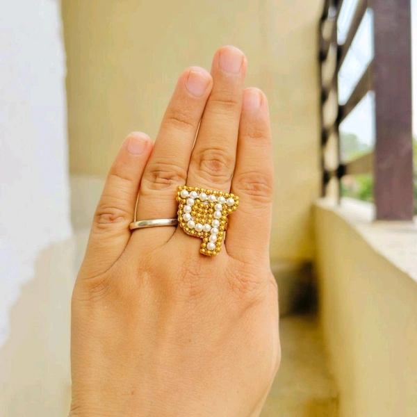 Hindi Letter Ring  - Gold, प