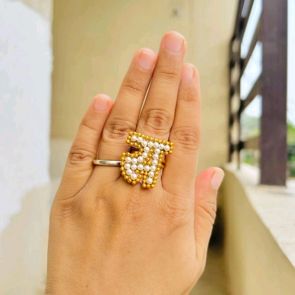 Hindi Letter Ring  - Gold, स