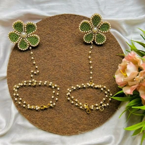 Floral Hathphool  - Green, Pair