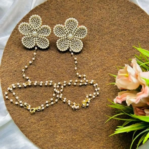 Floral Hathphool  - White, Pair