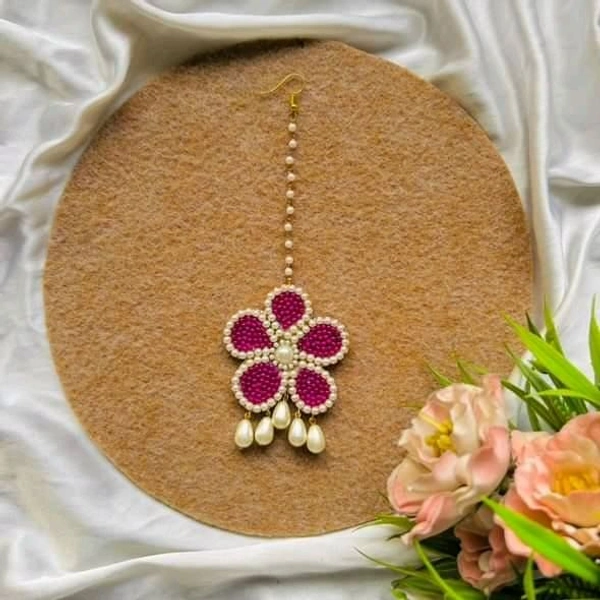 Floral Maangtikka - dark pink