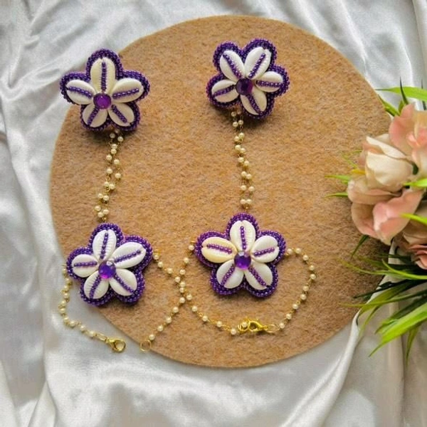 Shell Flower Hathphool  - Purple, Pair