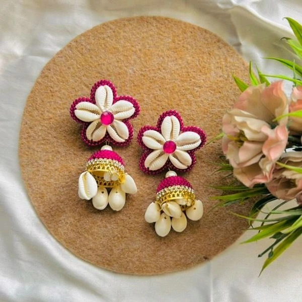 Cowrie Jhumka - pink