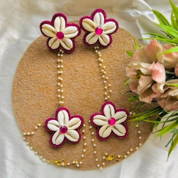 Shell Flower Hathphool  - Drak Pink, Pair