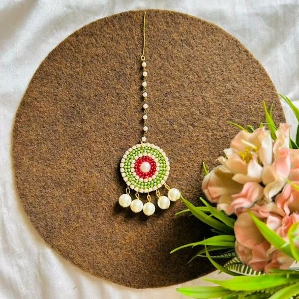 Pearl Maangtika  - Red n green