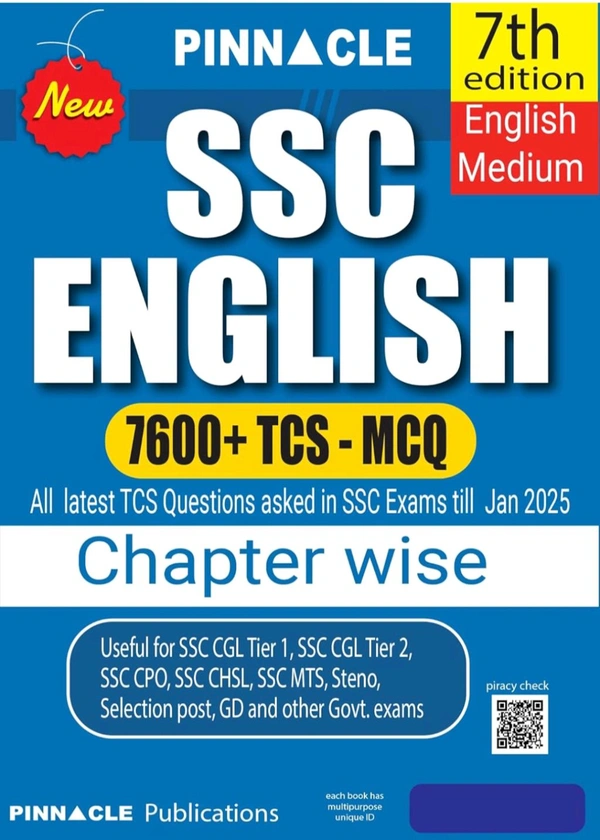 Pinnacle Publications
SSC English 7600+ TCS MCQ Chapter-wise with detailed explanation | 7th edition | SSC | CGL Tier- I | CGL Tier- II | CHSL | MTS | CPO | STENO | Selection post | Delhi Police | GD | SSC JE | Other Govt. exam | English medium | For 2025 Exams
5 January 2025