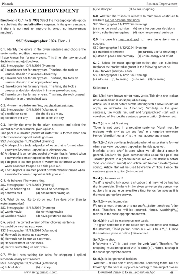 Pinnacle Publications
SSC English 7600+ TCS MCQ Chapter-wise with detailed explanation | 7th edition | SSC | CGL Tier- I | CGL Tier- II | CHSL | MTS | CPO | STENO | Selection post | Delhi Police | GD | SSC JE | Other Govt. exam | English medium | For 2025 Exams
5 January 2025