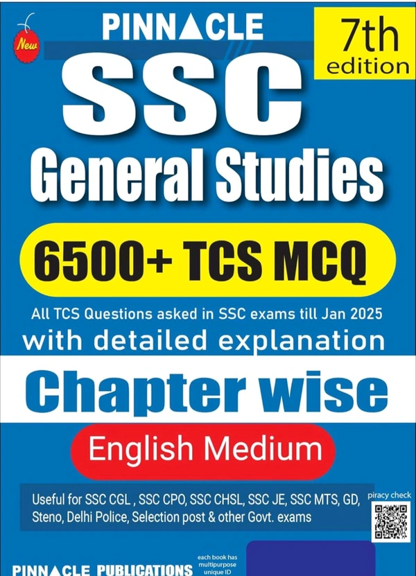 Pinnacle Publications
SSC General Studies 6500+ TCS MCQ chapter wise with detailed explanation | 7th edition | SSC | CGL Tier - I | CGL Tier - II | CHSL | MTS | CPO | STENO | Selection post | Delhi Police | GD | SSC JE | Other Govt. exam | english medium