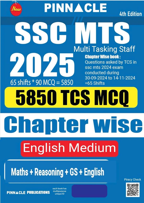 Pinnacle Publications
SSC MTS ( Multi - Tasking Staff ) 2025 | 5850 TCS MCQ Chapter Wise book | Previous year questions | Staff Selection Commission | 4th Edition | English Medium
13 February 2025
