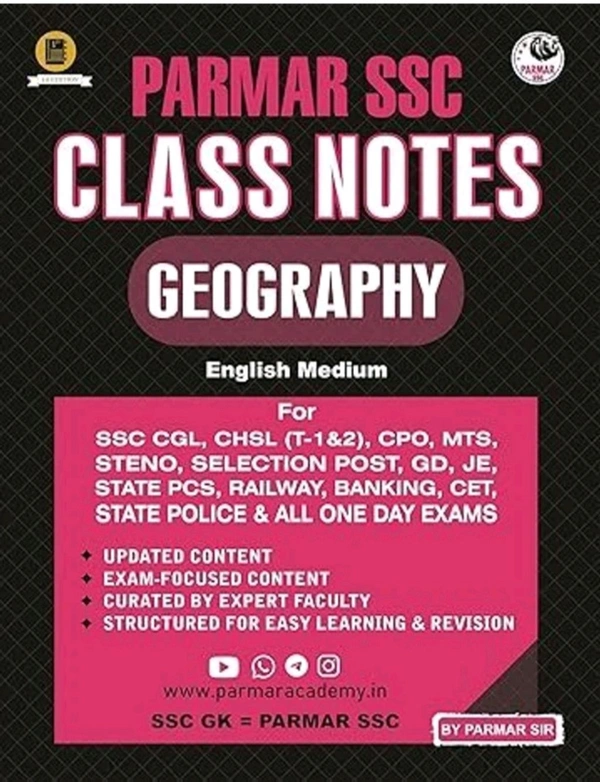 Parmar ssc Parmar SSC Class Notes – Geography | English Medium | For SSC CGL, CHSL, CPO, MTS, CET, Railway, GD, JE, Banking & Other Competitive Exams | Latest 2025 Edition | By Parmar Sir
