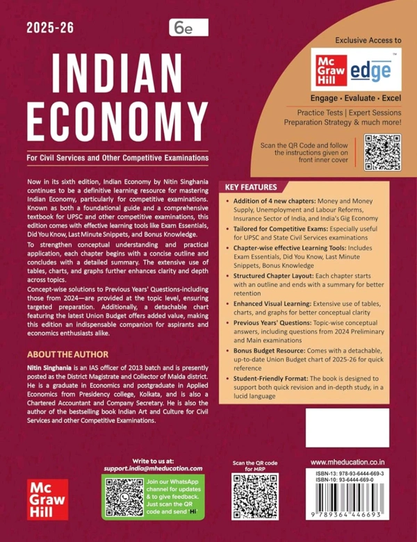 IAS Nitin Singhania Indian Economy (English) by Nitin Singhania (IAS) for UPSC CSE 2025-26 | 6th edition | Civil Services Exam - Prelims, Mains | State PSCs exams/ PCS exams | Chapter-wise Previous Years' Questions (2010-24) | Multicolor pluck-out chart | Updated Economic Survey 2024-25 & Union Budget 2025-26