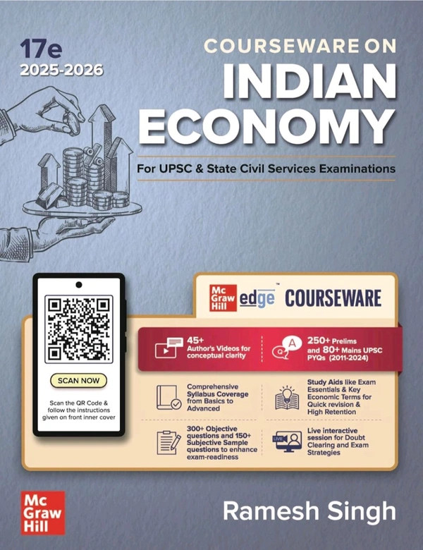Ramesh Singh  RAMESH SINGH
Indian Economy Courseware (English) by Ramesh Singh | 17th Edition | UPSC CSE 2025-26 | Civil Services Exam – Prelims & Mains | 250+ Solved Online Prelims PYQs (2011–2024), 80+ Online Mains PYQs (2013–2024) | Updated Economic Survey, Union Budget, Govt Schemes | 45+ Author Videos