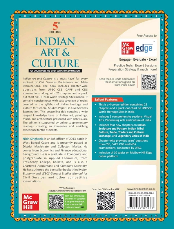 Ias Nitin Singhania Indian Art and Culture (English), 5e by Nitin Singhania (IAS) for UPSC CSE 2025-26 | Colourful Book | Exclusive access to McGraw Hill edge online platform: 10 Supplementary topics, Practice tests & Preparation strategy