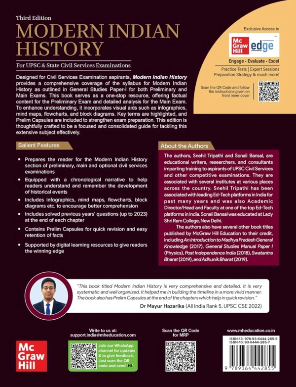 Snehil Tripathi Modern Indian History (English) for UPSC CSE 2025 by Snehil Tripathi & Sonali Bansal | 3rd edition | Civil Services Exam - Prelims, Mains and Interview | State PSCs exams/ PCS exams | Chapterwise Solved Previous Years' Questions (PYQs) upto 2023 |Engaging Infographics, Mind maps, Flowcharts & Block diagrams | Quick revision capsules | Practice papers for preliminary and main exams