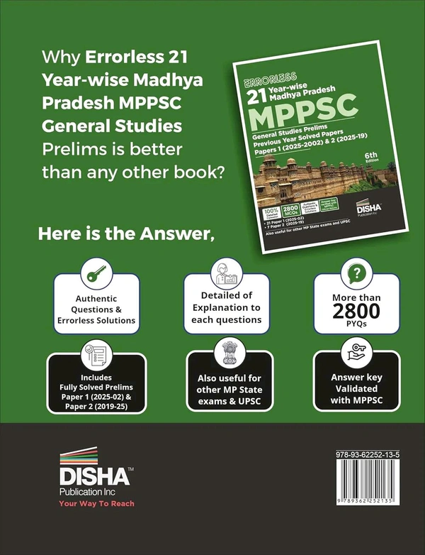 DISHA PUBLICATION Disha Experts
Disha Errorless 21 Year-wise Madhya Pradesh MPPSC General Studies Prelims Previous Year Solved Papers 1 (2025 - 2002) & 2 (2025 - 19) 6th Edition