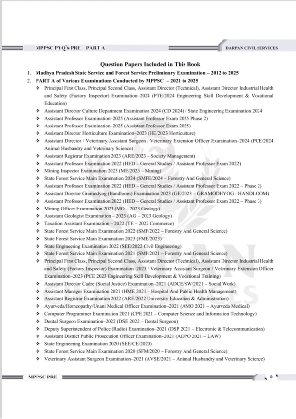 DARPAN PUBLICATION Rakesh Nagar
Darpan Publication MPPSC PYQ 2025 Prelims + Part - A Topic wise Solutions Book for Mppsc Pre And All Mppsc Exams 2026 (Mppsc Pyq Previous Year Questions)
Hindi/Hindi Edition | 2025th Edition
Hindi/Hindi Edition | 2025th Edition - November 2025