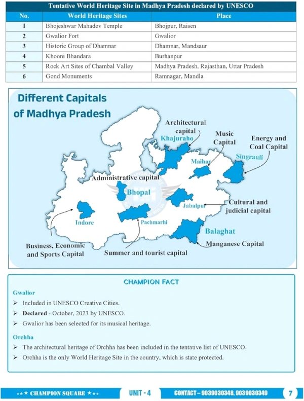Champion Squre Coaching MPPSC Prelims Unit-4 Geography of Madhya Pradesh | Maps, Rivers, Climate, Soil, Minerals & Resources | With Objective Questions | English Medium
