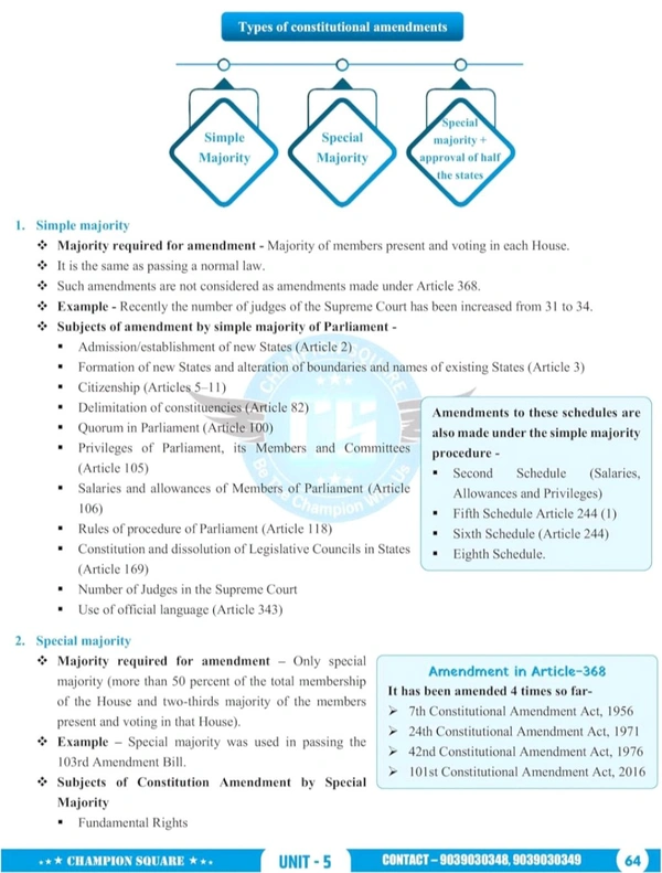 Champion Squre Coaching MPPSC Prelims 2026 Unit-5 Constitutional System of India & Madhya Pradesh | English Medium | Indian Polity & MP Polity | Champion Square Book (Mppsc State Services Preliminary Examination)