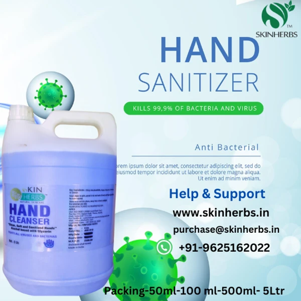  Alcohol Based Hand Sanitizer Germs Killer  (Hand Cleanser Gel)  - 5ltr