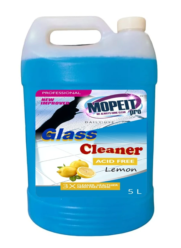 MOPEIT PRO Mopeit Pro Glass Cleaner | Mirror Cleaner | Glass Polish | Pro Glass & Multi-Surface Cleaner & Disinfectant | Sparkling Glass Wipe | 5 Ltr with 500 Ml - Curious Blue, 5L