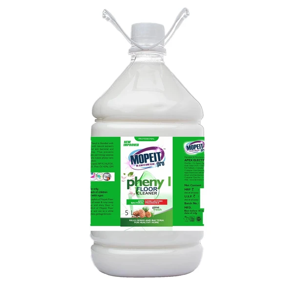 MOPEIT PRO Mopeit Pro White Floor Cleaner Phenyl Liquid Surface Cleaner for Hospitals, Homes, Offices & Commercial Use Removes Dirt, Stains & Germs - 5 L - White, 5L