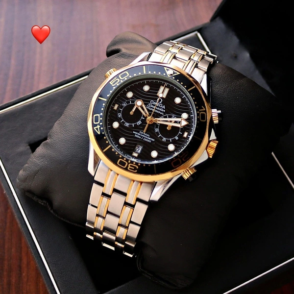 OMEGA Seamaster Diver 300M Co-Axial Master Chronometer Black Dial, Silver Chain with Golden Design Strips | MSquare Gadgets