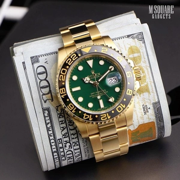 Rolex Oyster Perpetual GMT Master II | Green Dial with Black Bezel and Yellow Gold Chain | Master Made Copy | Premium Watch | Next to Original | MSquare Gadgets | Luxury Brands