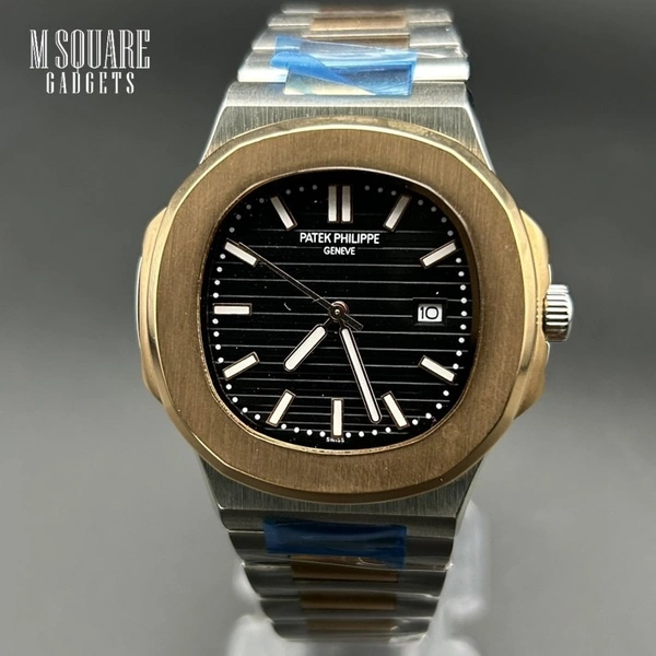 Patek Philippe Nautilus Quartz | Black Dial With Gold Bezel And Silver Gold Chain | Master Made Copy | Japanese Movement  | Next To Original | MSquare Gadgets | Luxury Brand