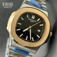 Patek Philippe Nautilus Quartz | Black Dial With Gold Bezel And Silver Gold Chain | Master Made Copy | Japanese Movement  | Next To Original | MSquare Gadgets | Luxury Brand