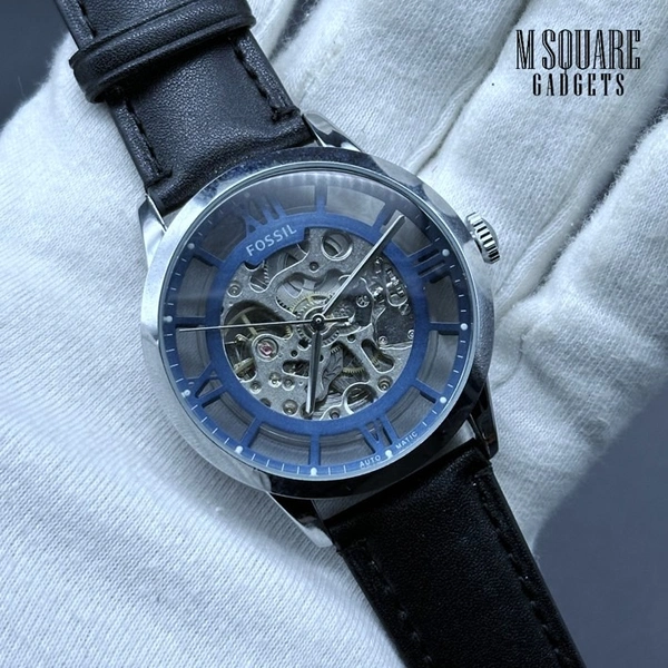 Fossil Townsman ME3200 Elegant | Stainless Steel Body With Premium Leather Belt | Golden Dial With Transparent Front & Back | Pendulum Rotate Charging - Fully Automatic Self-Wind Machine | Chinese Movement | MSquare Gadgets | Luxury Brand