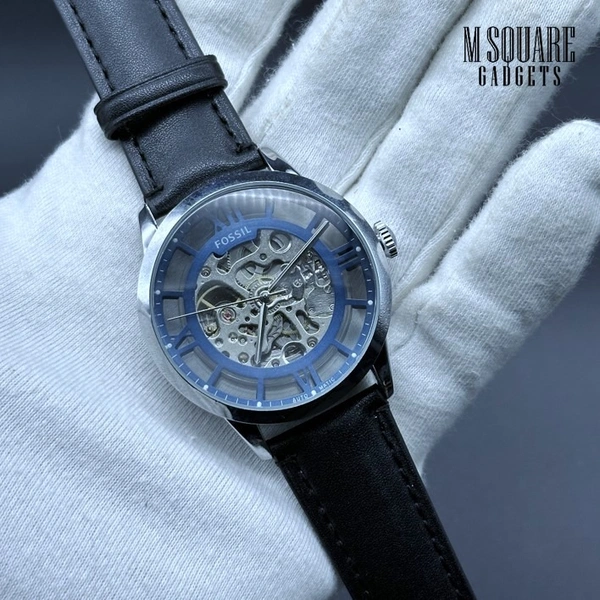 Fossil Townsman ME3200 Elegant | Stainless Steel Body With Premium Leather Belt | Golden Dial With Transparent Front & Back | Pendulum Rotate Charging - Fully Automatic Self-Wind Machine | Chinese Movement | MSquare Gadgets | Luxury Brand