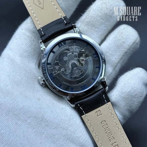 Fossil Townsman ME3200 Elegant | Stainless Steel Body With Premium Leather Belt | Golden Dial With Transparent Front & Back | Pendulum Rotate Charging - Fully Automatic Self-Wind Machine | Chinese Movement | MSquare Gadgets | Luxury Brand