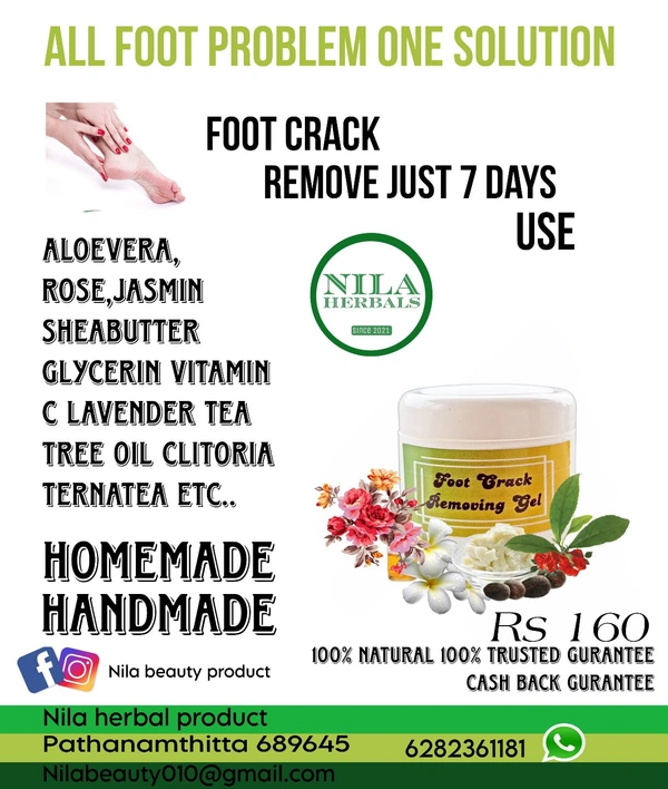 1 bottle NILA FOOT CRACK REMOVEING GEL  50 grm - 70grm, Mint Green, 100 % natural