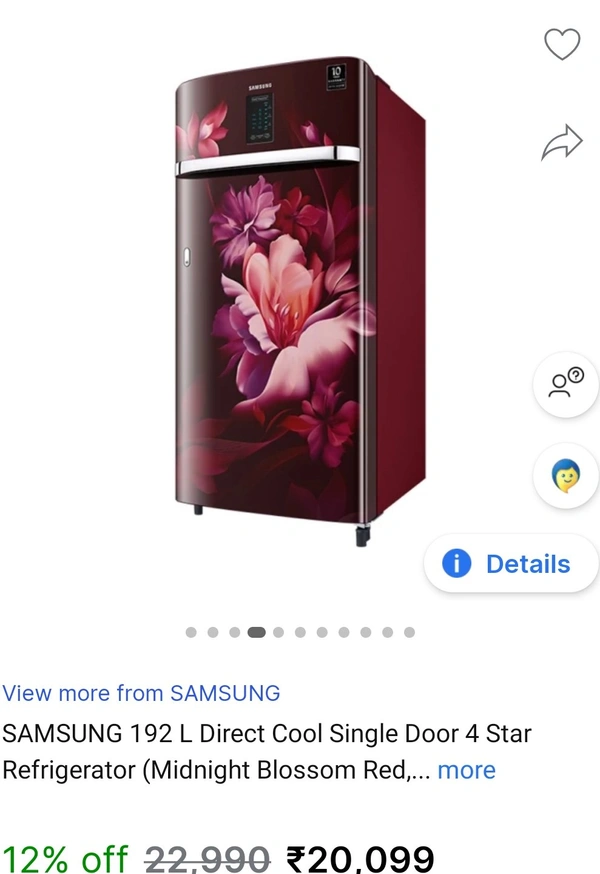 Samsung 192 L Direct Cool Single Door 4 Star Refrigerator(Midnight Blossom Red) - Fresh Eggplant, 192L